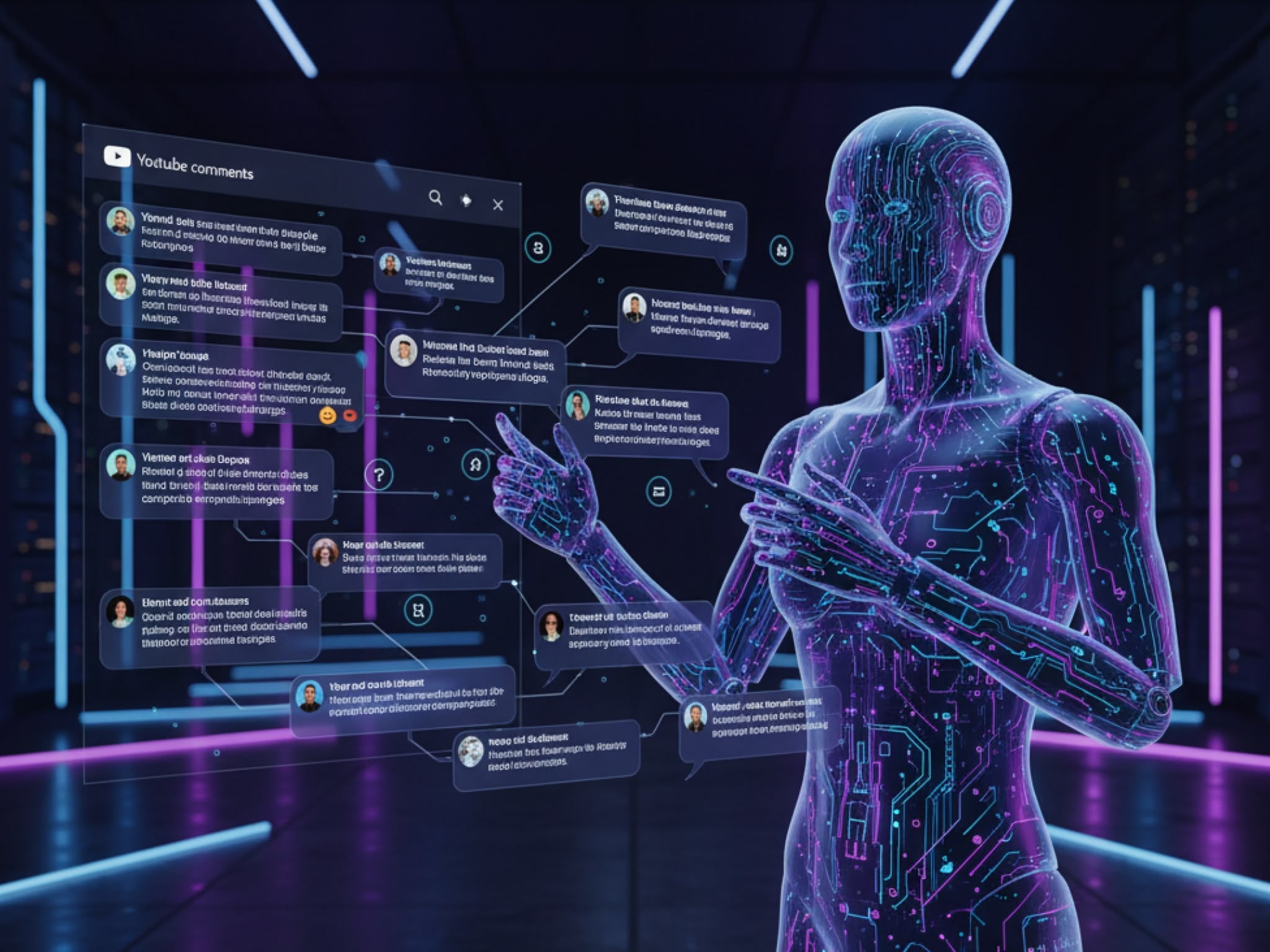 Intelligent Comment Management System - AI analyzing and responding to YouTube comments with sentiment detection and automated replies